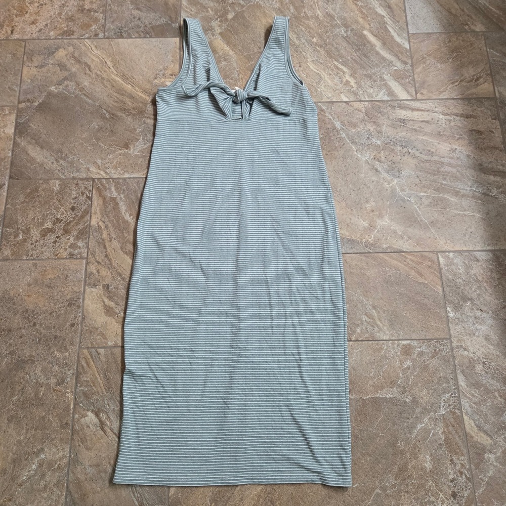 Hem & Thread Striped Knit Midi Dress Tie Front V Neck Sleeveless‎ Womens Size L
